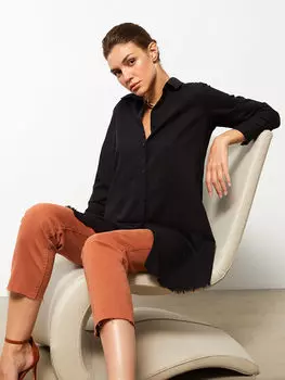 Хлопковая женская туника с прямым воротником и длинными рукавами LCWAIKIKI Classic