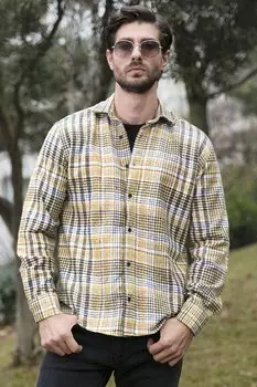 Хлопковая зимняя рубашка обычного кроя в клетку с рисунком 5896601 Buratti, желтый