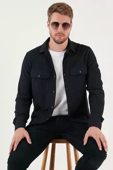 Хлопковая зимняя рубашка стандартного кроя с длинными рукавами и двойными карманами CF24W127221 Buratti, темно-синий