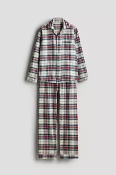 Хлопково фланелевая пижама H&M, белый