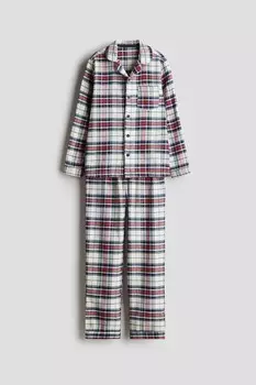 Хлопково фланелевая пижама H&M, белый