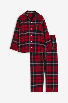 Хлопково-фланелевая пижама H&M, красный