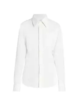 Хлопково-льняная блузка Saint Laurent, цвет craie