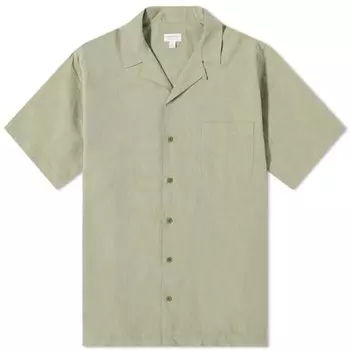 Хлопково-льняная рубашка Sunspel с короткими рукавами