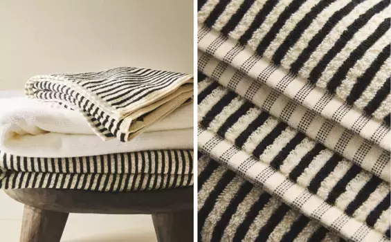 Хлопковое банное полотенце из окрашенной нити Zara Home, экрю/черный