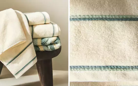 Хлопковое банное полотенце с цветной окантовкой Zara Home, цвет Oyster White