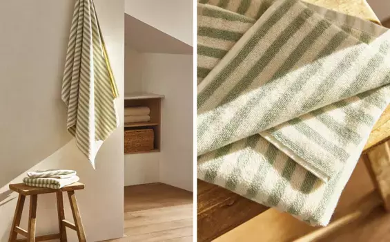 Хлопковое банное полотенце с цветными полосками Zara Home, зеленый