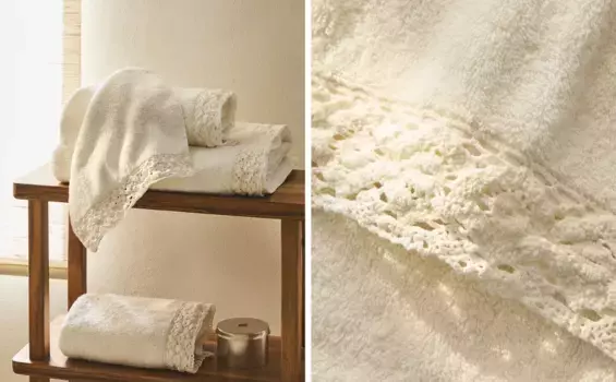 Хлопковое банное полотенце с каймой, связанной крючком Zara Home, цвет Oyster White