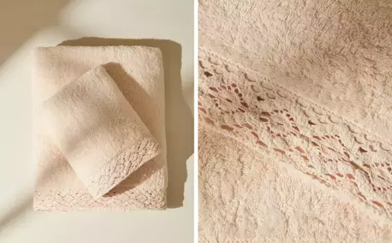Хлопковое банное полотенце с каймой, связанной крючком Zara Home, светло-лоососевый розовый