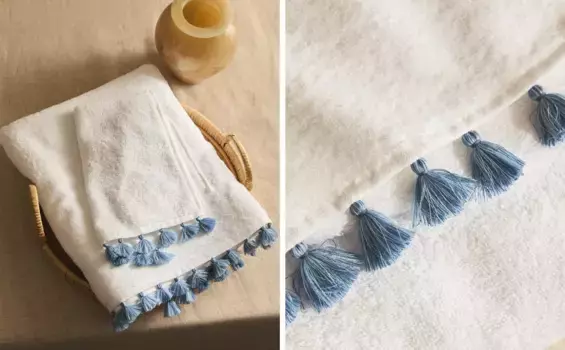 Хлопковое банное полотенце с кисточками Zara Home, цвет Oyster White