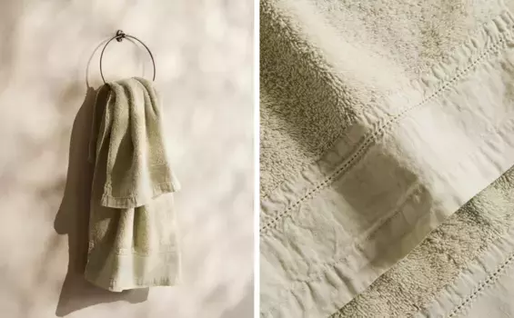 Хлопковое банное полотенце с льняной каймой Zara Home, зеленый