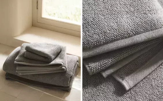 Хлопковое банное полотенце с рисовой строчкой Zara Home, средне-серый