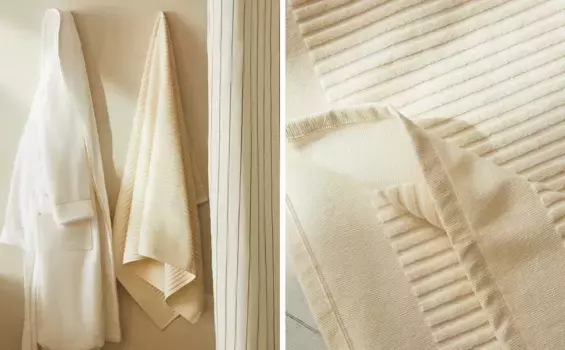 Хлопковое банное полотенце с вертикальными полосками Zara Home, цвет Oyster White