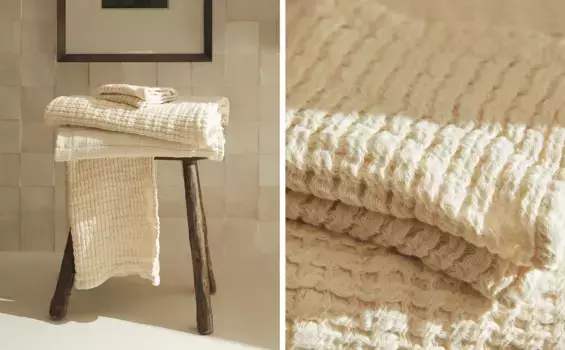 Хлопковое банное полотенце вафельной вязки Zara Home, зеленый