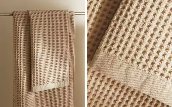 Хлопковое банное полотенце вафельной вязки Zara Home, песок