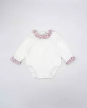 Хлопковое боди для девочки с контрастным воротником и манжетами Fina Ejerique, белый