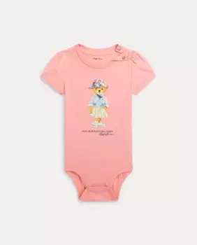 Хлопковое боди для девочки с мишкой-поло Polo Ralph Lauren, розовый