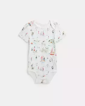 Хлопковое боди для мальчика с принтом Polo Ralph Lauren, белый