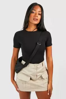 Хлопковое боди с коротким рукавом и круглым вырезом Boohoo, черный