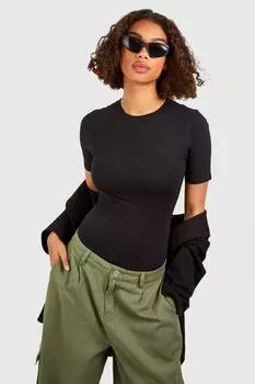 Хлопковое боди с короткими рукавами и круглым вырезом boohoo, черный