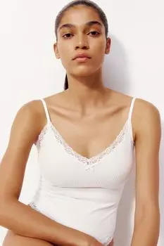 Хлопковое боди с кружевной отделкой H&M, белый