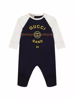 Хлопковое боди с логотипом Gucci, тёмно-синий