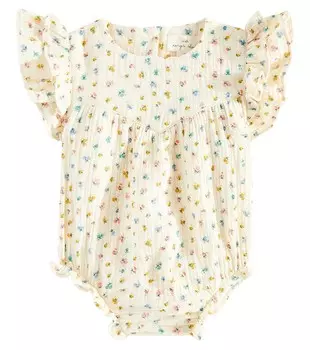 Хлопковое боди с принтом Baby с оборками Konges Sljd, белый