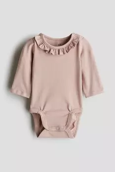 Хлопковое боди с воланным воротником H&M, розовый