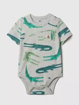 Хлопковое боди с вышивкой в виде плюшевого мишки и карманом Gap, цвет grey marl