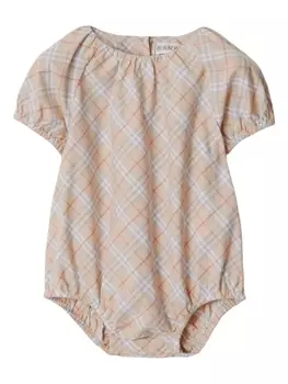 Хлопковое боди в клетку Burberry Kids, бежевый