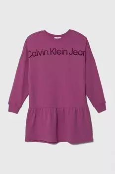 Хлопковое детское платье Calvin Klein Jeans, фиолетовый