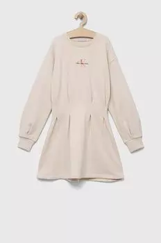 Хлопковое детское платье Calvin Klein Jeans, бежевый