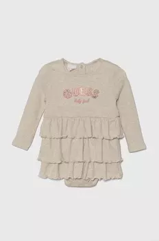 Хлопковое детское платье Guess, бежевый