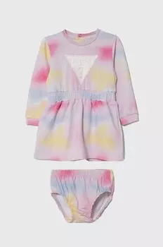 Хлопковое детское платье Guess, розовый