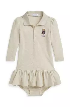 Хлопковое детское платье Polo Ralph Lauren, бежевый