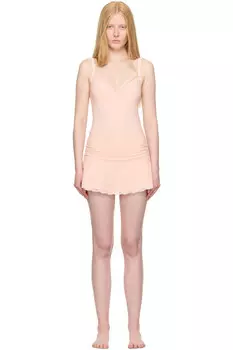 Хлопковое джерси кружевное платье-комбинация Skims, цвет limited edition primrose