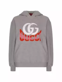 Хлопковое худи с логотипом Gucci, серый