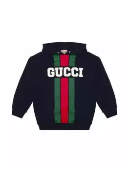 Хлопковое худи с логотипом Gucci, тёмно-синий