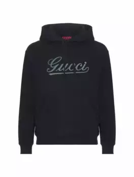 Хлопковое худи с логотипом Gucci, тёмно-синий