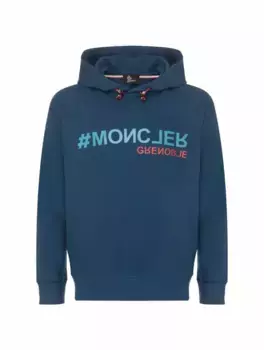 Хлопковое худи с логотипом Moncler, тёмно-синий