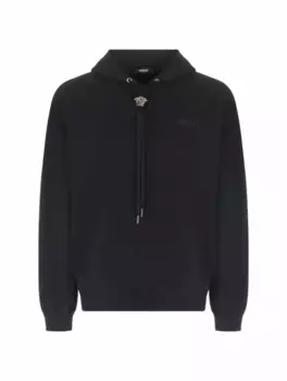 Хлопковое худи с логотипом Versace, тёмно-синий