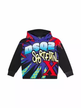 Хлопковое худи с принтом Dsquared2, мультиколор