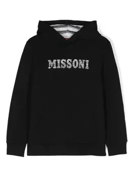 Хлопковое худи с вышитым логотипом Missoni Kids, черный