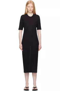 Хлопковое короткое платье макси с рукавами Ami Paris, черный