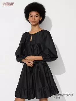 Хлопковое короткое платье Uniqlo, цвет 09 черный