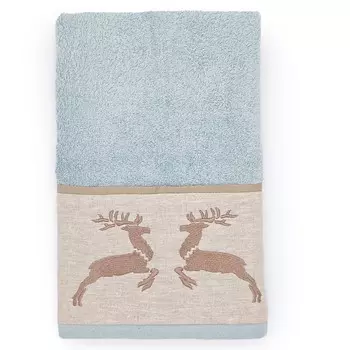 Хлопковое махровое банное полотенце с льняной оборкой - «Северный олень» Lisola, цвет Azzurro