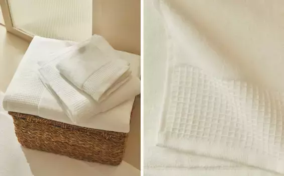 Хлопковое махровое банное полотенце вафельной вязки Zara Home, белый