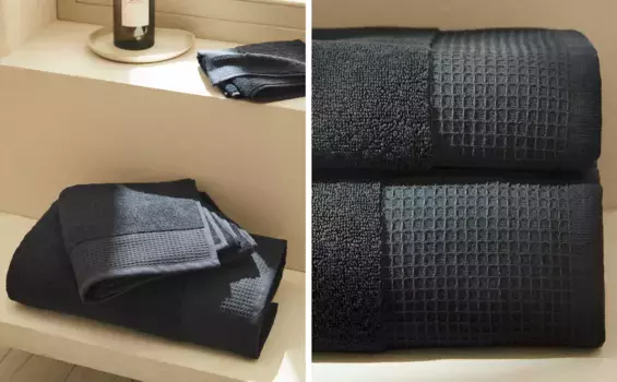 Хлопковое махровое банное полотенце вафельной вязки Zara Home, средне-синий