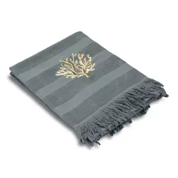 Хлопковое махровое пляжное полотенце с вышивкой - Кораллы Dea, цвет Grigio