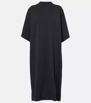 Хлопковое миди-платье с принтом Logo Balenciaga, Faded Washed Black